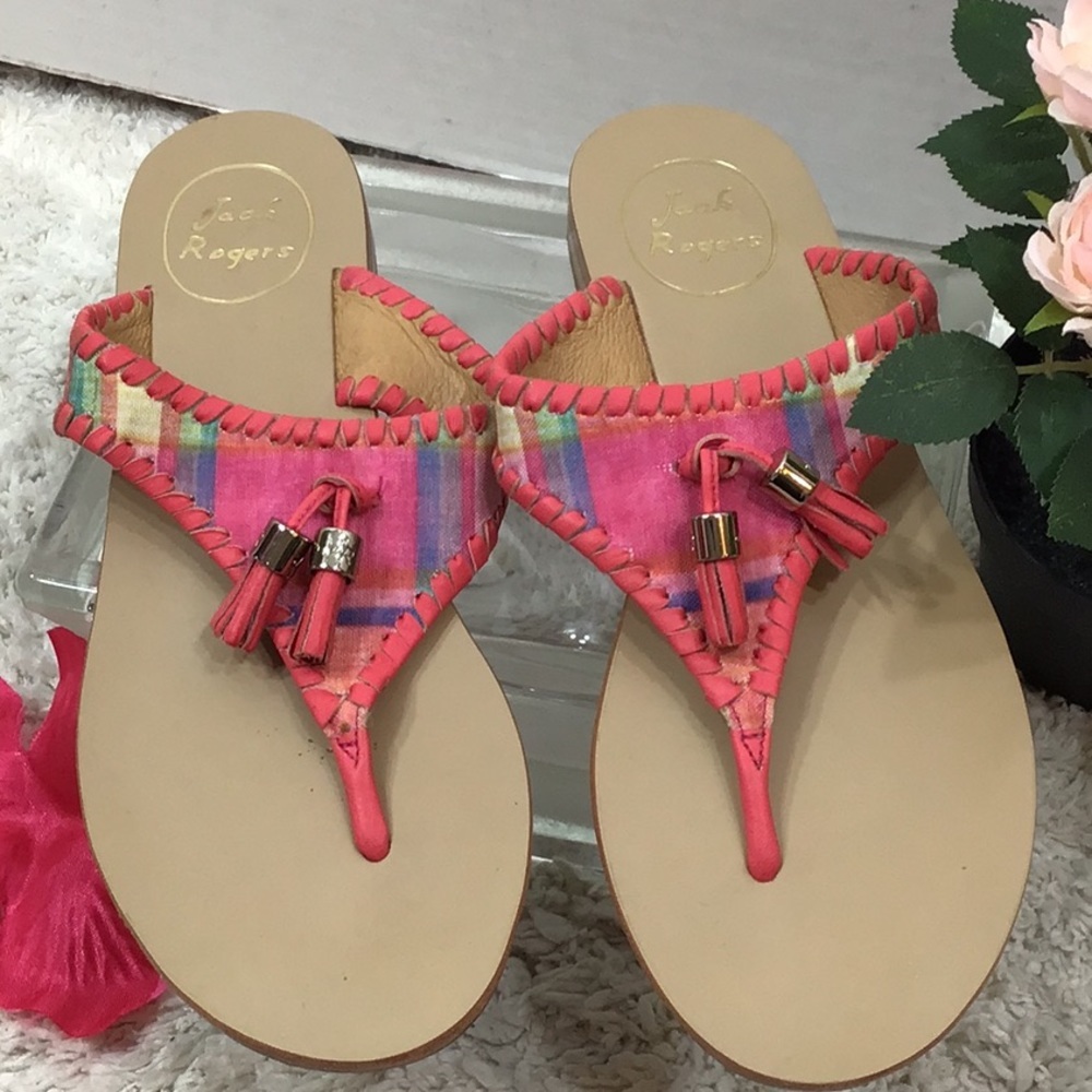 Jack Rogers madras plaid Alana thong sandals 6.5